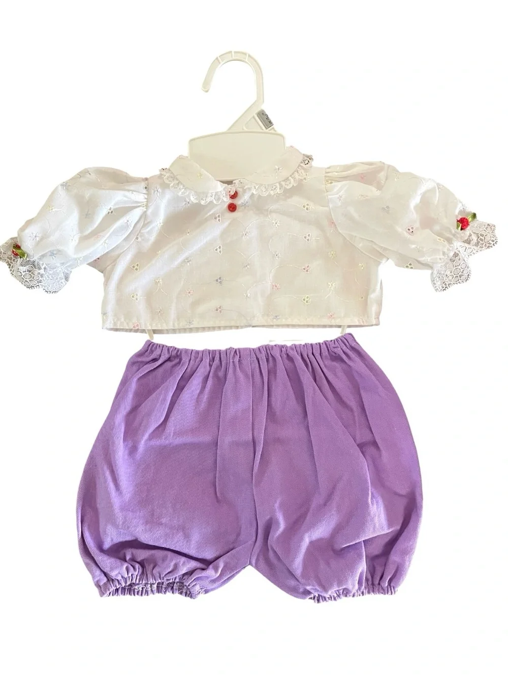 NWOT Purple Jumper White Blouse Matching Bloomers Set Infant Size 0-3